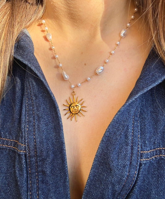 Collier soleil et perles