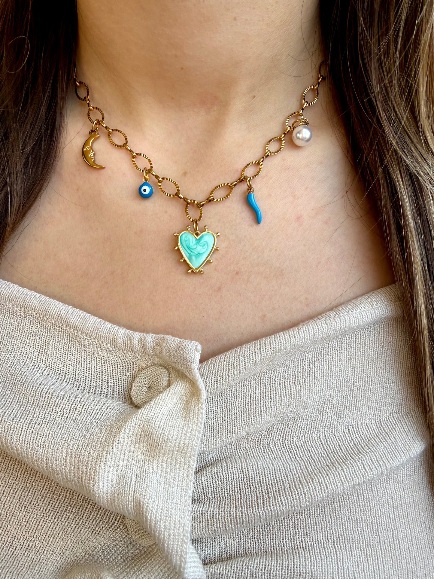 Collier Coeur Océan - Collier charms en acier inoxydable