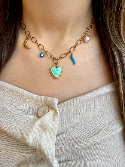 Collier Coeur Océan - Collier charms en acier inoxydable