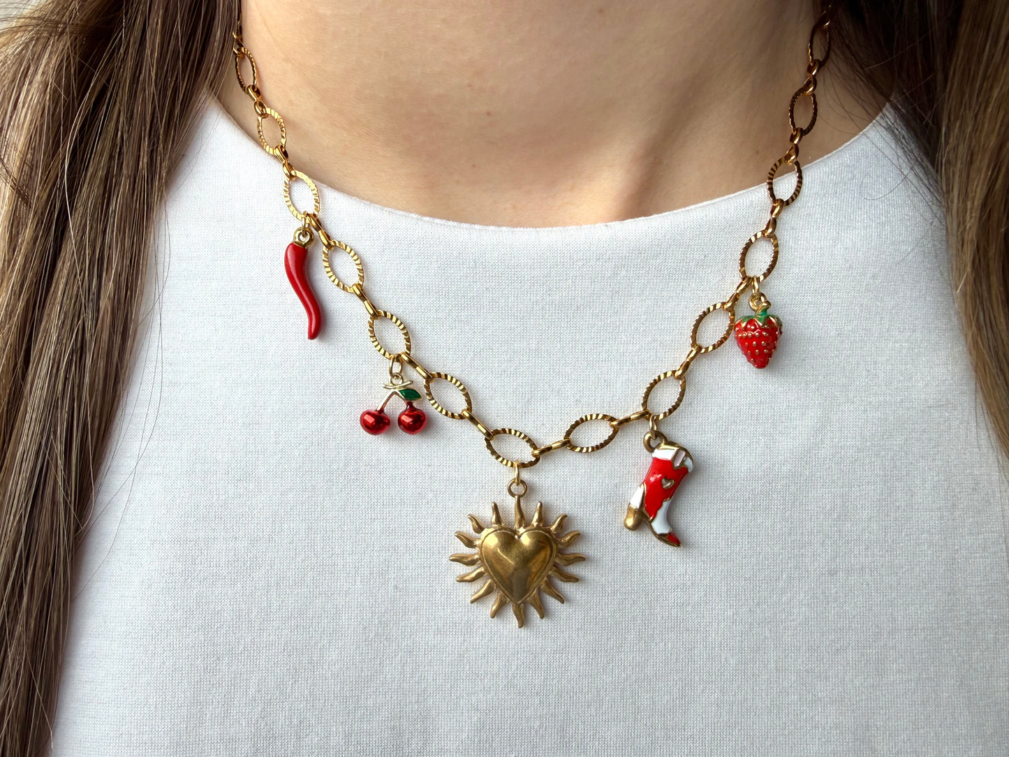 Collier Coeur fruité - Collier charms en acier inoxydable