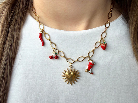 Collier Coeur fruité - Collier charms en acier inoxydable