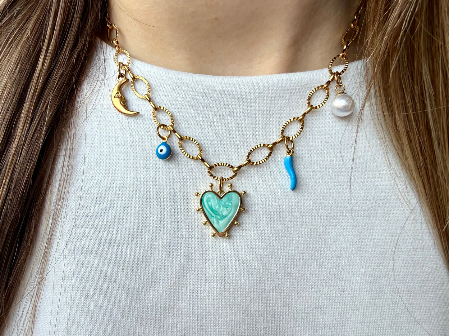 Collier Coeur Océan - Collier charms en acier inoxydable