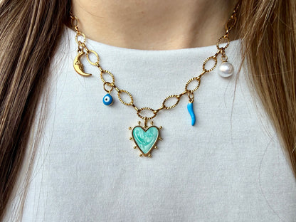 Collier Coeur Océan - Collier charms en acier inoxydable